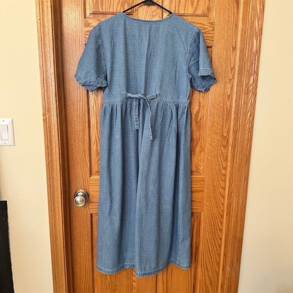 Erika Classics Denim Shirt Dress Womens M Blue Midi Button Front Pockets - Picture 3 of 5